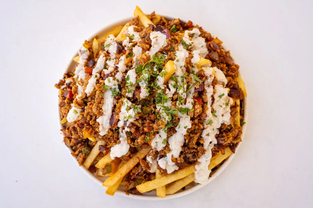 Vegetarian Shawarma Cheesesteak Fries